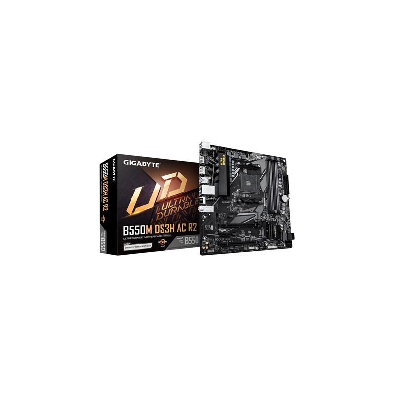 Gigabyte B550M DS3H AC R2 Ultra Durable AMD AM4 Socket Motherboard  Micro-ATX  4x DDR4 Slots  2x M.2 Socket  GbE LAN  Wi-Fi 5  1