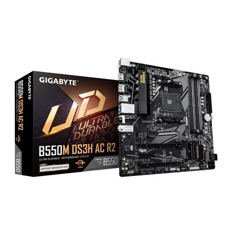 Gigabyte B550M DS3H AC R2 Ultra Durable AMD AM4 Socket Motherboard  Micro-ATX  4x DDR4 Slots  2x M.2 Socket  GbE LAN  Wi-Fi 5  1