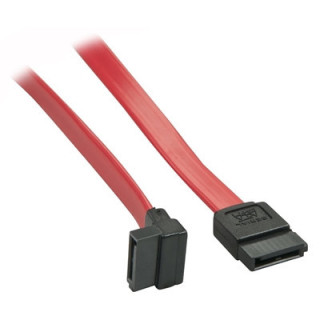 Lindy 33352 0.7m SATA (7 Pin) to 90 Deg SATA (7 Pin) Cable - Red/Black  Compatible With SATA III And Backwards Compatible With S