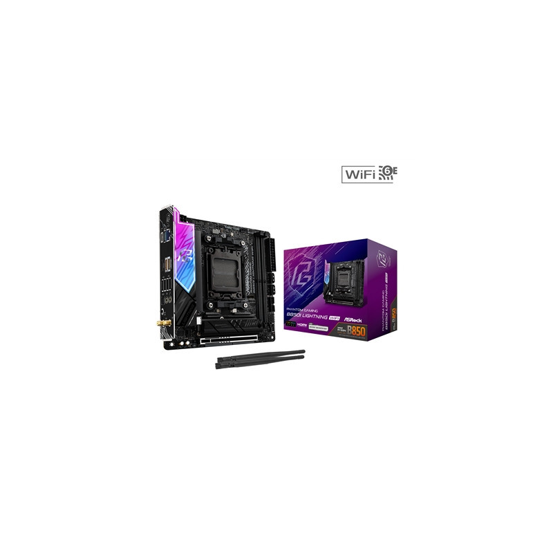 ASRock B850I Lightning WiFi PHANTOM GAMING AMD AM5 Socket Motherboard  Mini-ITX  2x DDR5 Slots  2x M.2 Sockets  Fitted I/O Shiel