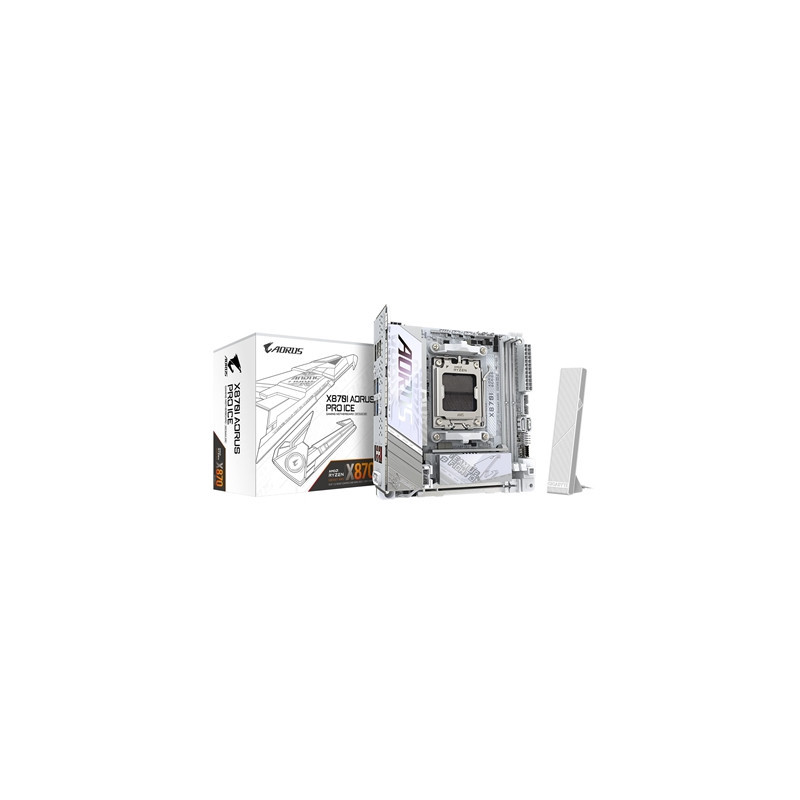 Gigabyte X870I AORUS PRO ICE AMD AM5 Socket Motherboard  Mini-ITX  2x DDR5 Slots  2x M.2 Sockets  3x USB-C Port  Fitted I/O Shie