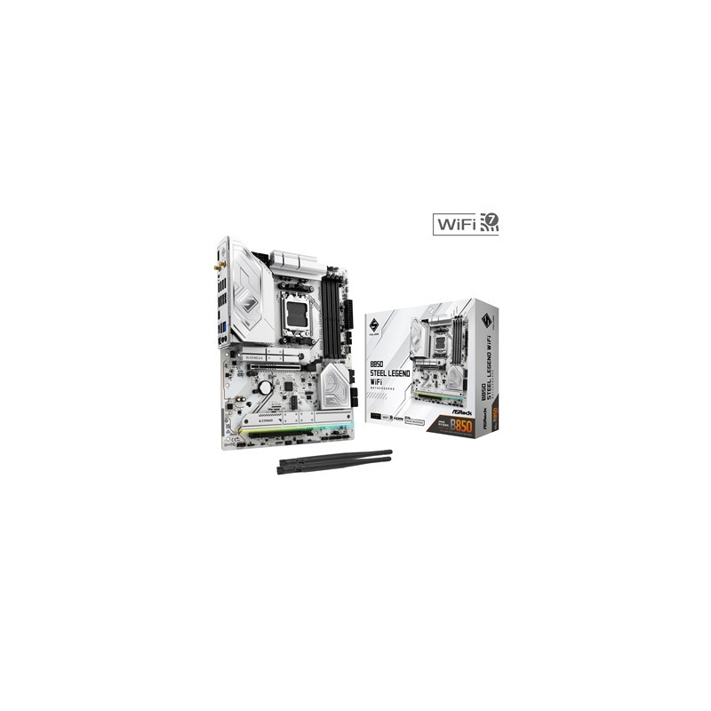 ASRock B850 Steel Legend WiFi AMD AM5 Socket Motherboard  ATX  4x DDR5 Slots  4x M.2 Sockets  Fitted I/O Shield  2.5GbE LAN  Wi-