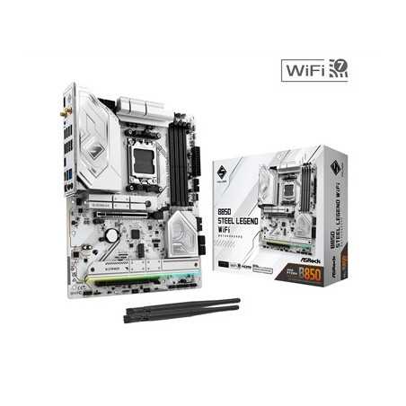 ASRock B850 Steel Legend WiFi AMD AM5 Socket Motherboard  ATX  4x DDR5 Slots  4x M.2 Sockets  Fitted I/O Shield  2.5GbE LAN  Wi-