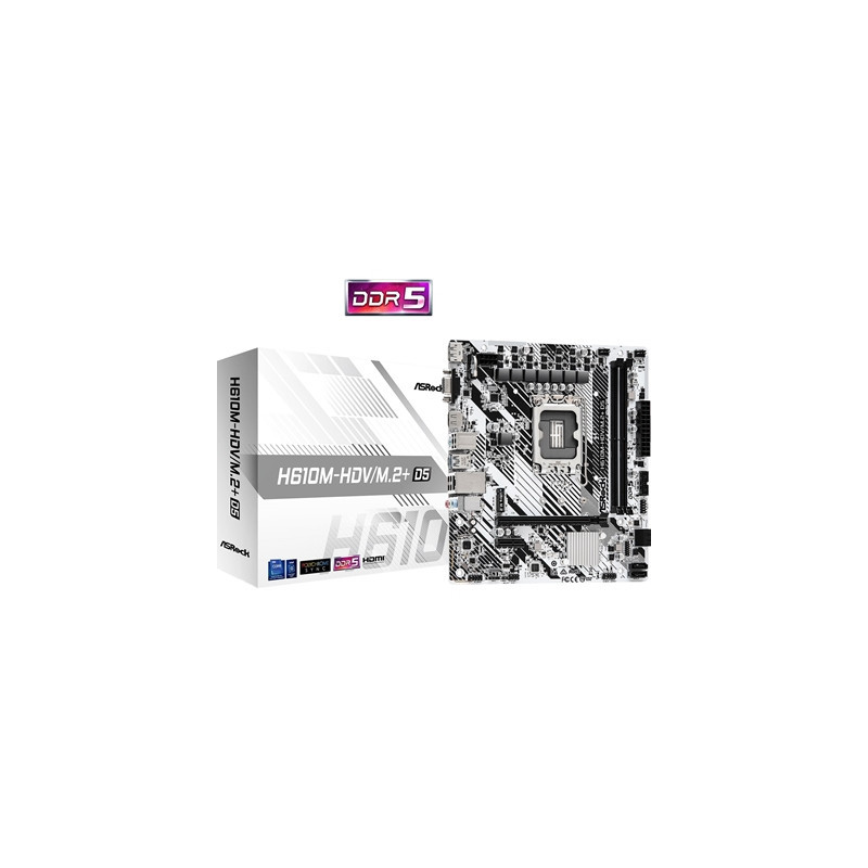 ASRock H610M-HDV/M.2+ D5 Intel 1700 Socket Motherboard  Micro-ATX  2x DDR5 Slots  1x M.2 Socket  1x USB-C Port  GbE LAN  1x D-Su