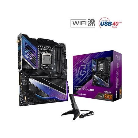 ASRock X870E NOVA WIFI PHANTOM GAMING AMD AM5 Socket Motherboard  ATX  4x DDR5 Slots  5x M.2 Sockets  Fitted I/O Shield  5GbE LA