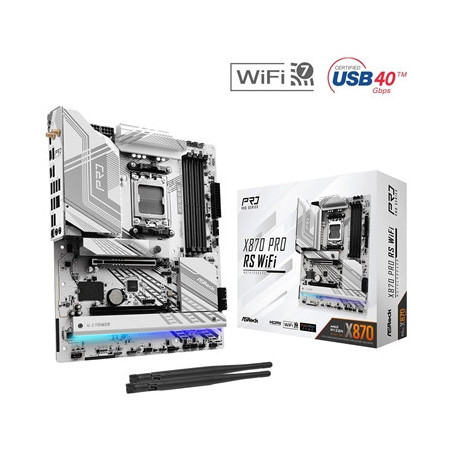 ASRock X870 PRO RS WIFI AMD AM5 Socket Motherboard  ATX  4x DDR5 Slots  3x M.2 Sockets  Fitted I/O Shield  2.5GbE LAN  Wi-Fi 7  