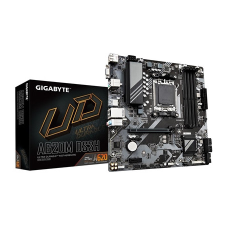 Gigabyte A620M DS3H Ultra Durable AMD AM5 Socket Motherboard  Micro-ATX  4x DDR5 Slots  1x M.2 Socket  1x USB-C Port  GbE LAN  1