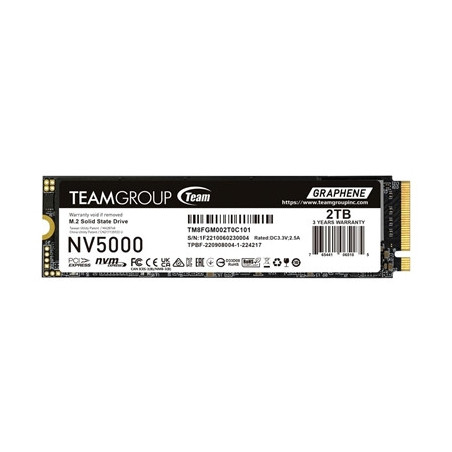 Team NV5000 (TM8FGM002T0C101) 2TB M.2 Interface  PCIe Gen4x4 with NVMe  2280  Read 4500MB/s  Write 1900MB/s  3 Year Warranty