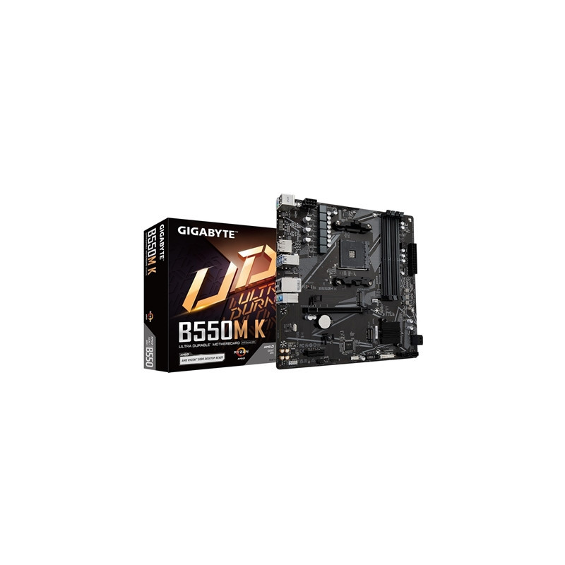 Gigabyte B550M K Ultra Durable AMD AM4 Socket Motherboard  Micro-ATX  4x DDR4 Slots  2x M.2 Sockets  GbE LAN  1x DisplayPort / 1