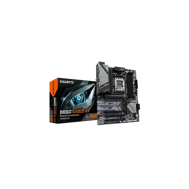 Gigabyte B650 EAGLE AX AMD AM5 Socket Motherboard  ATX  4x DDR5 Slots  3x M.2 Sockets  Fitted I/O Shield  GbE LAN  Wi-Fi 6E  1x 