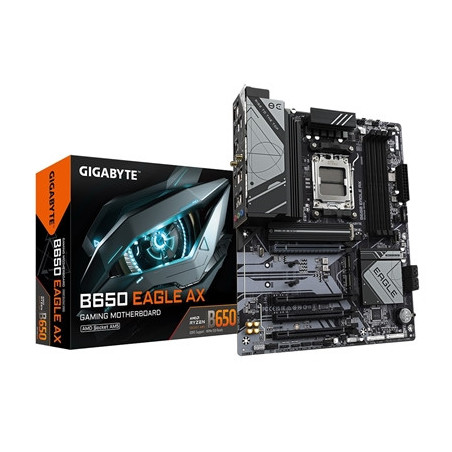 Gigabyte B650 EAGLE AX AMD AM5 Socket Motherboard  ATX  4x DDR5 Slots  3x M.2 Sockets  Fitted I/O Shield  GbE LAN  Wi-Fi 6E  1x 
