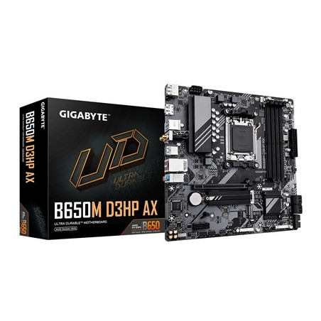 Gigabyte B650M D3HP AX Ultra Durable AMD AM5 Socket Motherboard  Micro-ATX  4x DDR5 Slots  2x M.2 Sockets  2.5GbE LAN  Wi-Fi 6E 
