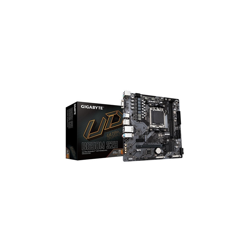 Gigabyte B650M S2H Ultra Durable AMD AM5 Socket Motherboard  Micro-ATX  2x DDR5 Slots  1x M.2 Socket  GbE LAN  1x D-Sub / 1x Dis