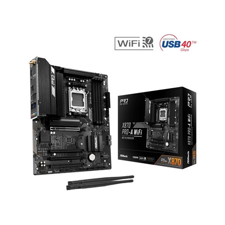 ASRock X870 Pro-A WiFi AMD AM5 Socket Motherboard  4 x DDR5 Slots  3x M.2 Socket  2.5GbE LAN  Wi-Fi 7  1x HDMI Port / 2x USB-C (