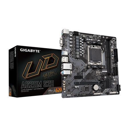 Gigabyte A620M S2H AMD AM5 Socket Motherboard  Micro-ATX  2x DDR5 Slots  1x M.2 Socket  GbE LAN  1x D-Sub / 1x DisplayPort / 1x 