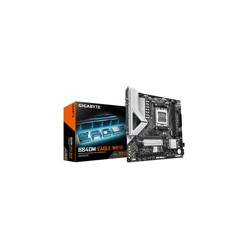 Gigabyte B840M EAGLE WIFI6 AMD AM5 Socket Motherboard  Micro-ATX  2x DDR5 Slots  2x M.2 Socket  Fitted I/O Shield  2.5GbE LAN  W