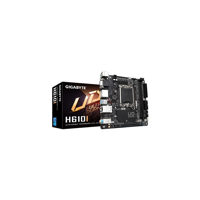 Gigabyte H610I Intel 1700 Socket Motherboard  Mini-ITX  2x DDR5 Slots  1x M.2 Socket  GbE LAN  1x D-Sub / 2x DisplayPort / 1x HD