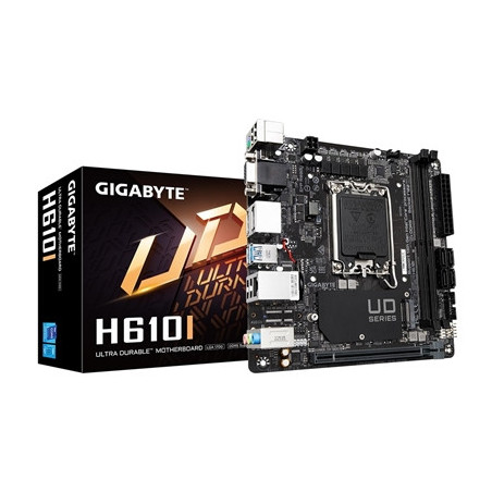 Gigabyte H610I Intel 1700 Socket Motherboard  Mini-ITX  2x DDR5 Slots  1x M.2 Socket  GbE LAN  1x D-Sub / 2x DisplayPort / 1x HD