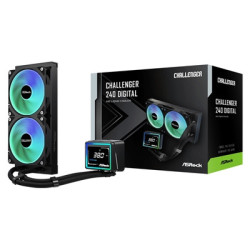 ASRock Challenger 240 Digital AIO Liquid CPU Cooler  240mm Radiator  Dual 120mm PWM ARGB Fans  3“ Digital Display  Intel LGA1700