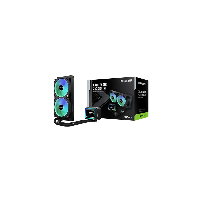 ASRock Challenger 240 Digital AIO Liquid CPU Cooler  240mm Radiator  Dual 120mm PWM ARGB Fans  3“ Digital Display  Intel LGA1700