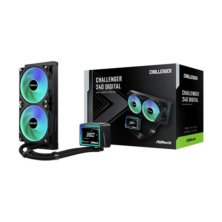 ASRock Challenger 240 Digital AIO Liquid CPU Cooler  240mm Radiator  Dual 120mm PWM ARGB Fans  3“ Digital Display  Intel LGA1700