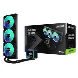 ASRock Challenger 360 Digital AIO Liquid CPU Cooler  360mm Radiator  Triple 120mm PWM ARGB Fans  3? Digital Display  Intel LGA17