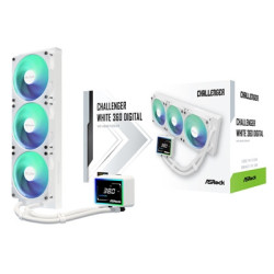 ASRock Challenger 360 Digital White AIO Liquid CPU Cooler  360mm Radiator  Triple 120mm PWM ARGB Fans  3? Digital Display  Intel