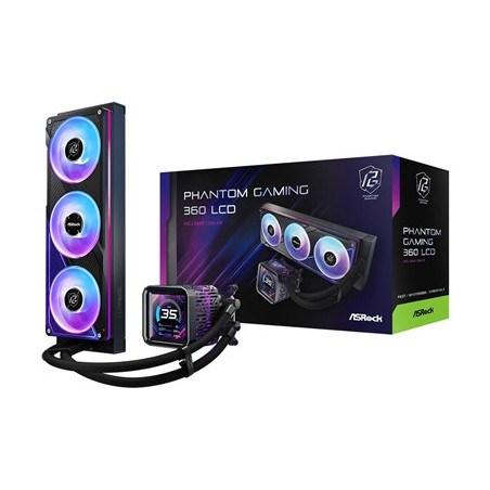 ASRock Phantom Gaming 360 LCD AIO Liquid CPU Cooler  360mm Radiator  Triple 120mm PWM ARGB Fans  LCD Display  Intel LGA1700/1851