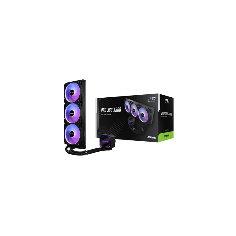 ASRock Pro 360 ARGB AIO Liquid CPU Cooler  360mm Radiator  Triple 120mm PWM Fans  Addressable RGB  Intel LGA1700/1851 & AMD AM5/