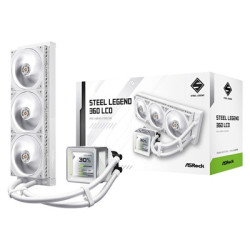 ASRock Steel Legend 360 LCD White AIO Liquid CPU Cooler  360mm Radiator  Triple 120mm PWM ARGB Fans  LCD Display  Intel LGA1700/
