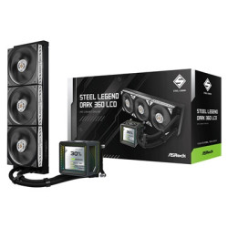ASRock Steel Legend Dark 360 LCD AIO Liquid CPU Cooler  360mm Radiator  Triple 120mm PWM ARGB Fans  LCD Display  Intel LGA1700/1