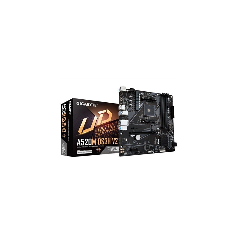 Gigabyte A520M DS3H V2 Ultra Durable AMD AM4 Socket Motherboard  Micro-ATX  4x DDR4 Slots  1x M.2 Socket  GbE LAN  1x DisplayPor