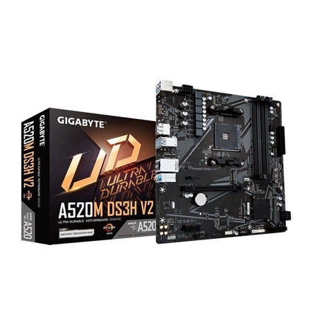 Gigabyte A520M DS3H V2 Ultra Durable AMD AM4 Socket Motherboard  Micro-ATX  4x DDR4 Slots  1x M.2 Socket  GbE LAN  1x DisplayPor