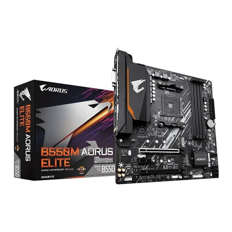Gigabyte B550M AORUS ELITE Ultra Durable AMD AM4 Socket Motherboard  Micro-ATX  4x DDR4 Slots  2x M.2 Sockets  Fitted I/O Shield