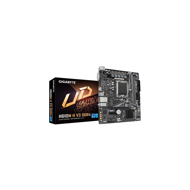 Gigabyte H610M H V3 DDR4 Ultra Durable Intel 1700 Socket Motherboard  Micro-ATX  2x DDR4 Slots  1x M.2 Socket  GbE LAN  1x D-Sub