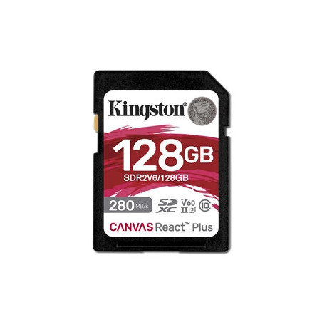 Kingston Canvas React Plus V60 128GB Memory Card  4K  UHS-II  280MB/s R  150MB/s W