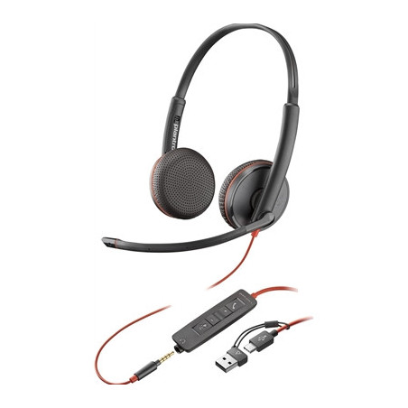 Plantronics Blackwire 3225 Stereo USB-C Headset with 3.5mm Jack & USB-C/A Adapter (Bulk Pack- Non-Retail)