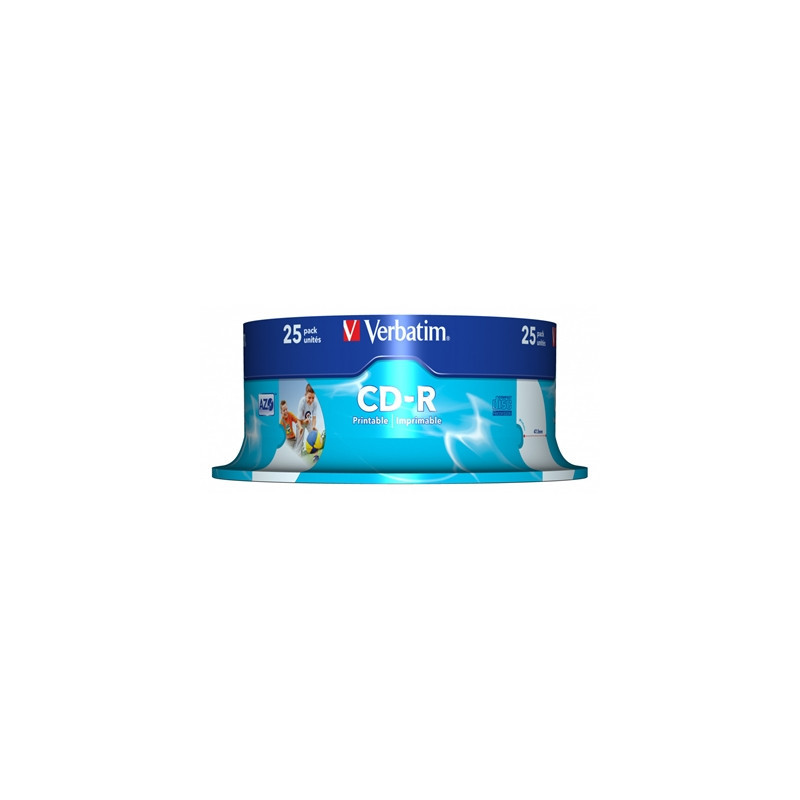 Verbatim CD-R Wide Inkjet Printable ID Branded 25 Pack Spindle AZO 700MB 52X
