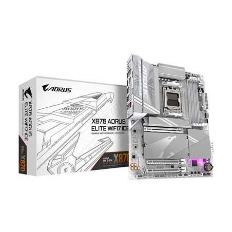 Gigabyte X870 AORUS ELITE WIFI7 ICE AMD AM5 Socket Motherboard  ATX  4x DDR5 Slots  4x M.2 Sockets  Fitted I/O Shield  2.5GbE LA