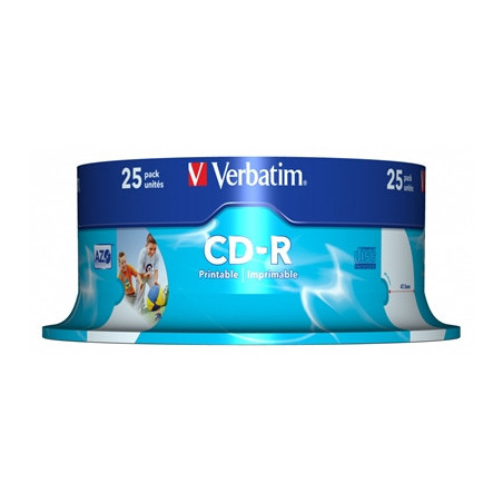 Verbatim CD-R Wide Inkjet Printable ID Branded 25 Pack Spindle AZO 700MB 52X