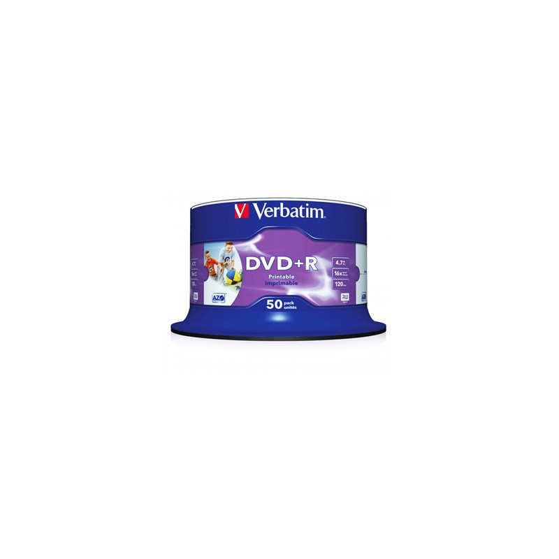 Verbatim DVD+R 16X 4.7GB 50 Pack Spindle Wide Inkjet Printable No ID