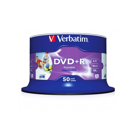 Verbatim DVD+R 16X 4.7GB 50 Pack Spindle Wide Inkjet Printable No ID