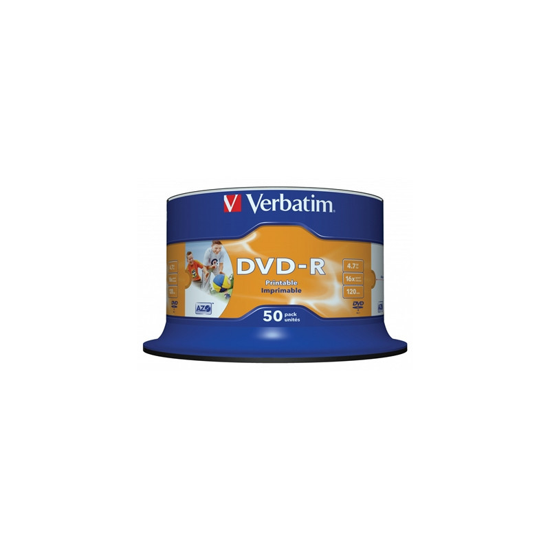 Verbatim DVD-R 16X 4.7GB 50 Pack Spindle Wide Inkjet Printable No ID