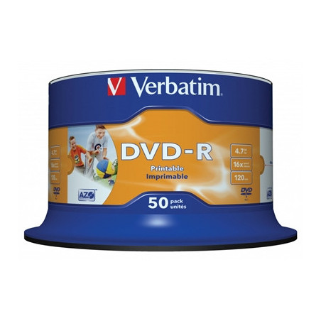 Verbatim DVD-R 16X 4.7GB 50 Pack Spindle Wide Inkjet Printable No ID