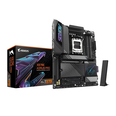 Gigabyte X870E AORUS PRO AMD AM5 Socket Motherboard  ATX  4x DDR5 Slots  4x M.2 Sockets  Fitted I/O Shield  2.5GbE LAN  Wi-Fi 7 
