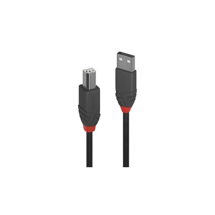 LINDY 36674 Anthra Line USB Cable  USB 2.0 Type-A (M) to USB 2.0 Type-B (M)  3m  Black & Red  Supports Data Transfer Speeds up t