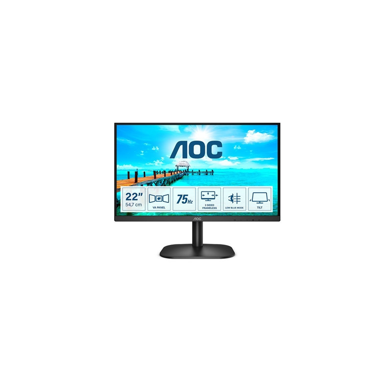 AOC 22B2H/EU 21.5 Inch Frameless Monitor  Full HD  Widescreen  VGA  HDMI  4ms  75Hz  VESA  Tilt