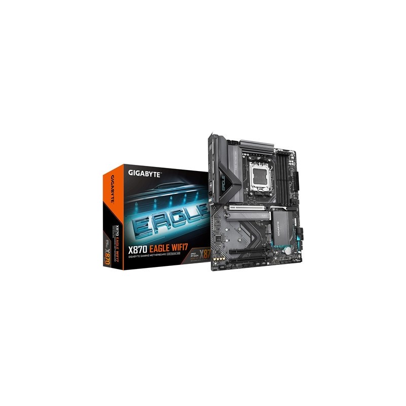 Gigabyte X870 EAGLE WIFI7 AMD AM5 Socket Motherboard  ATX  4x DDR5 Slots  3x M.2 Sockets  Fitted I/O Shield  2.5GbE LAN  Wi-Fi 7