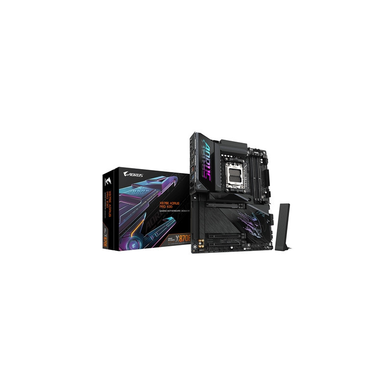 Gigabyte X870E AORUS PRO X3D AMD AM5 Socket Motherboard  ATX  4x DDR5 Slots  4x M.2 Sockets  Fitted I/O Shield  5GbE LAN  Wi-Fi 