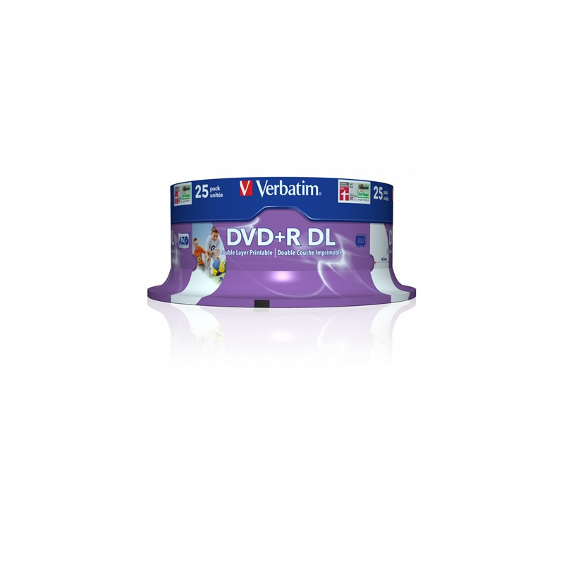 Verbatim DVD+R Double Layer 8.5GB 8X Wide Printable 25 Pack Spindle No ID